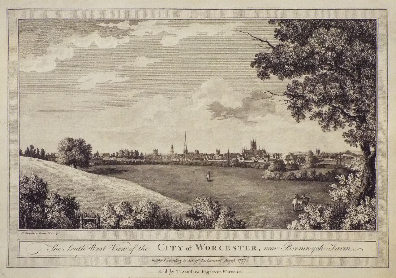 Print - The South West View of the City of Worcester, near Bromwych Farm. - Sanders